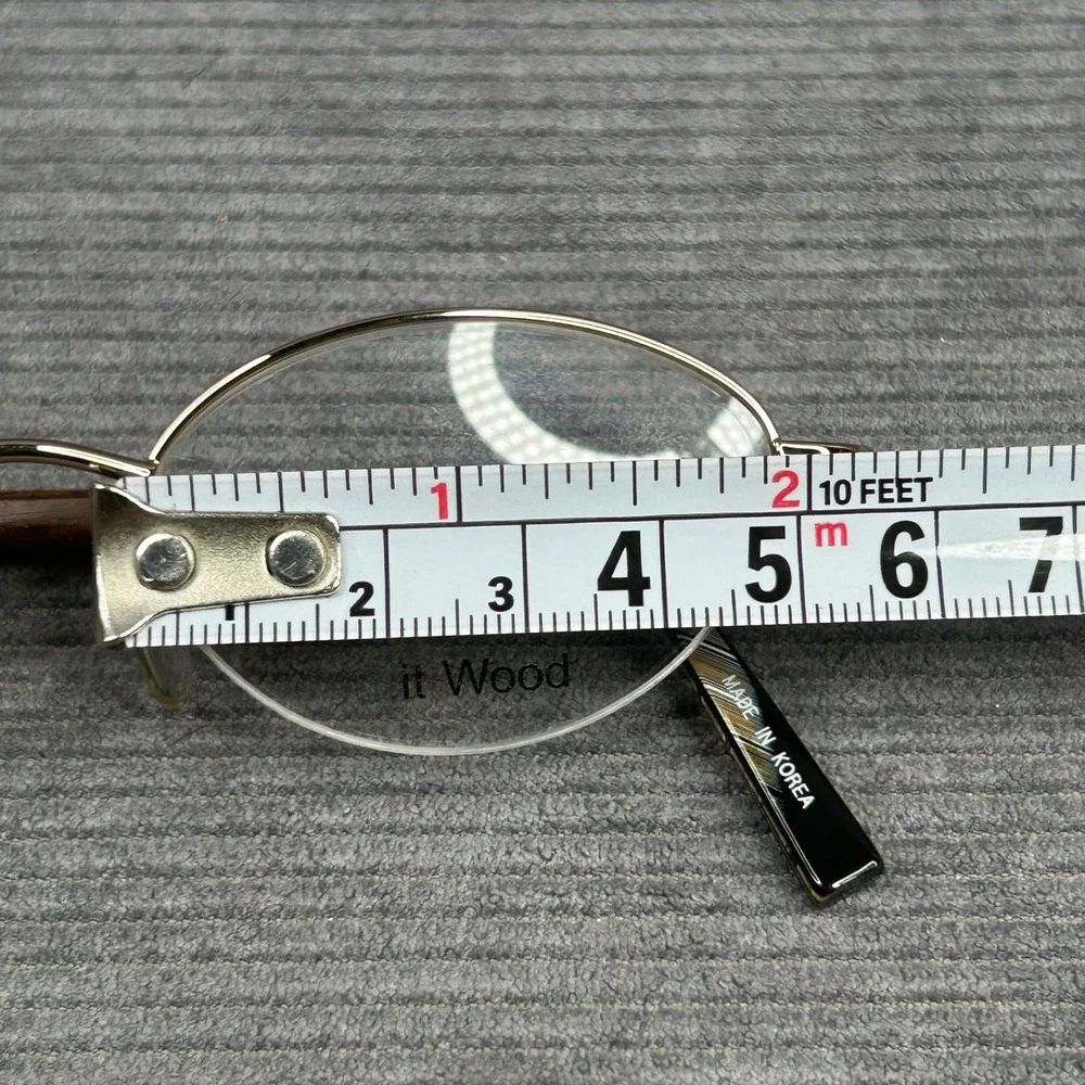 It Wood Gold Semi Rimless Oval Y2k Eyeglass Frames Wood Temples 47-20-140 C1
